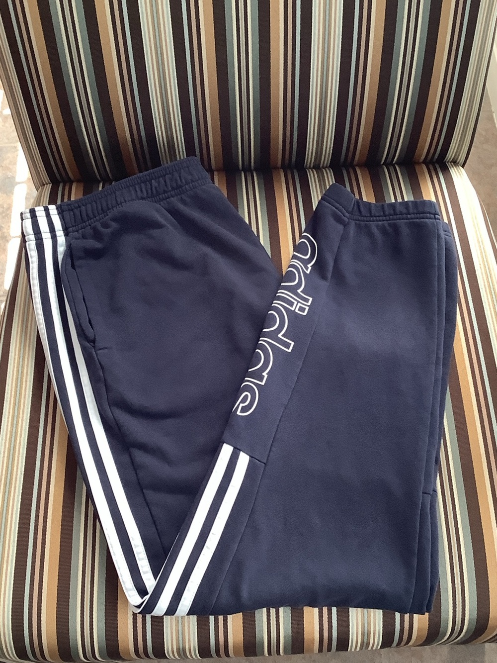 adidas Navy Blue Sweatpants with White Side Stripes